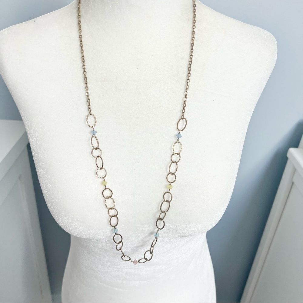 Gold link beaded long chain necklace